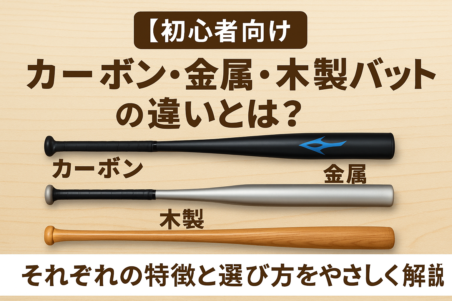 【初心者向け】カーボン・金属・木製バットの違いとは？素材別の特徴と選び方をやさしく解説！