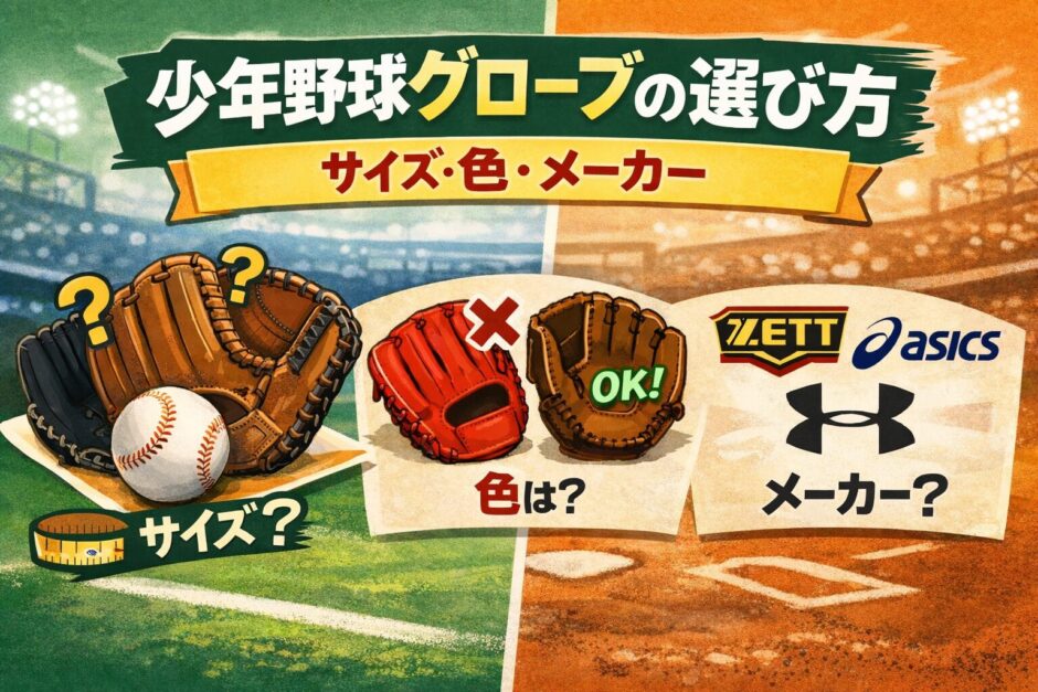 少年野球グローブの選び方｜サイズ・色・人気メーカーを分かりやすく解説したアイキャッチ画像
