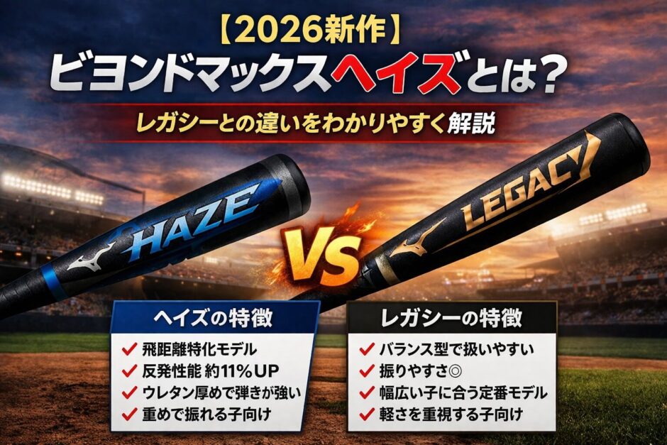 ビヨンドマックスヘイズとレガシーの違いを比較したアイキャッチ画像｜飛距離・重さ・おすすめの子を解説