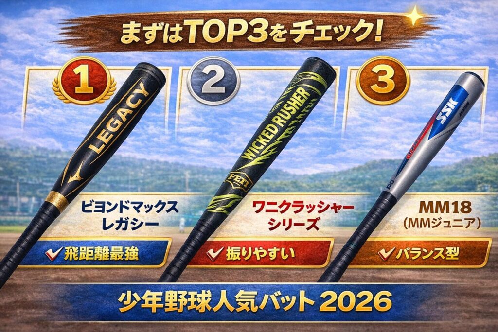 少年野球 バット 人気ランキング TOP3 2026 レガシー ワニクラッシャー MM18