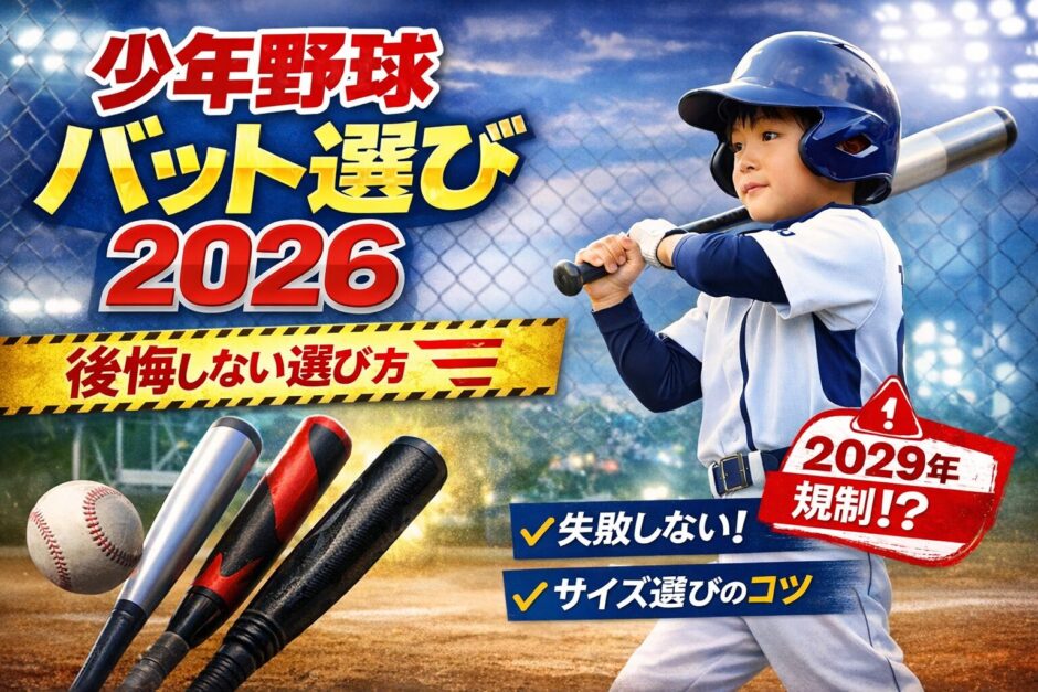少年野球バット選び2026のアイキャッチ画像｜アルミ・ウレタン・カーボン比較と2029年規制前の選び方